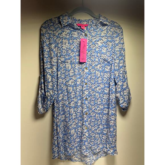 Lilly Pulitzer Natalie Coverup Lunar Blue Palm Beach Petals Sz XS MSRP 118.00 - Picture 9 of 16